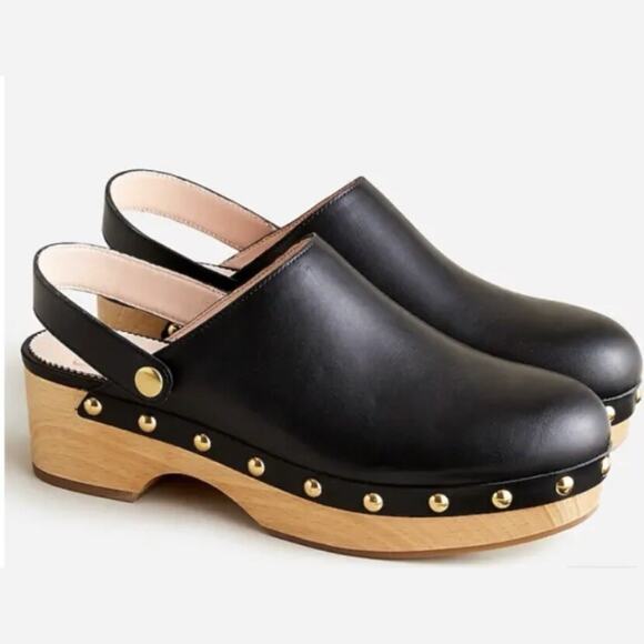 J.Crew Convertible leather clogs black Sz 5 preppy Boho festival Wood Sole Shoe - Picture 12 of 13